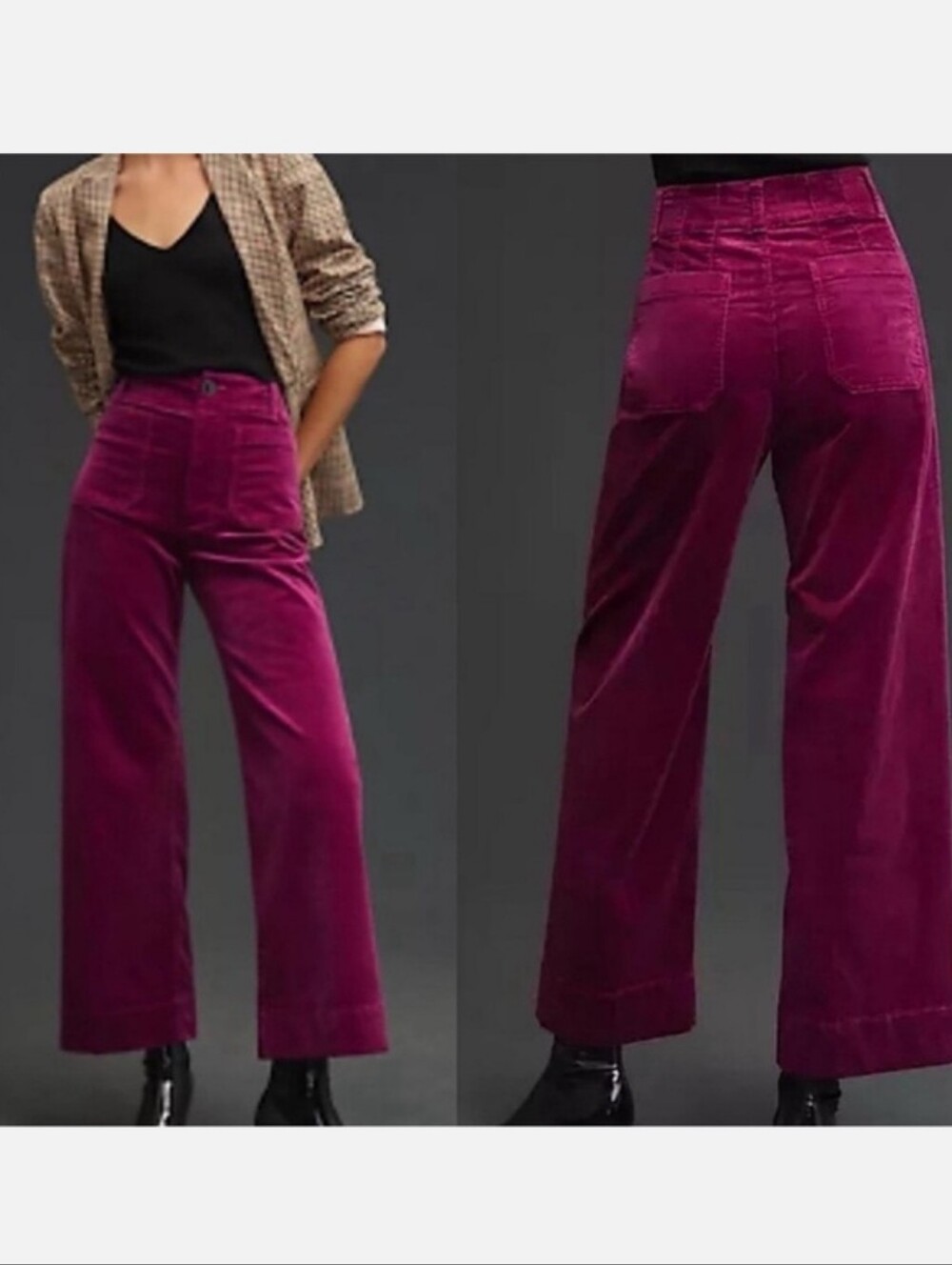 Anthropologie MAEVE Fuchsia Colette Wide-Leg Corduroy Pants Size 26